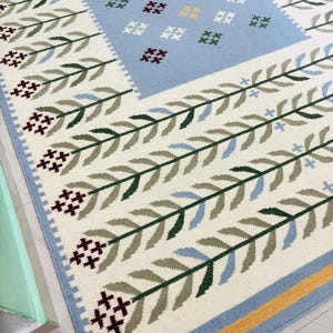 Handwoven Wool Kilim Rug, Sage Green Floral Flatweave, Scandinavian Style image 6