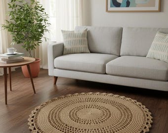 Handmade Round Jute Rug: Boho Crochet Floor Mat