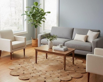 Handwoven Jute Round Rug: Braided Medallion Boho Mat