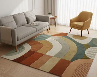 Hand-Tufted Wool Area Rug: Mid-Century Modern Abstract Arch,living room decor