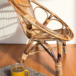 Handmade Rattan Cane Chair-Vintage Style Bamboo Furniture,Rustic Home Decor Seating