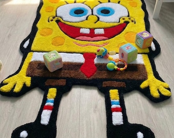 Hand Tufted New Zealand Wool Rug | Cartoon Sponge Kids Play Baby Rug