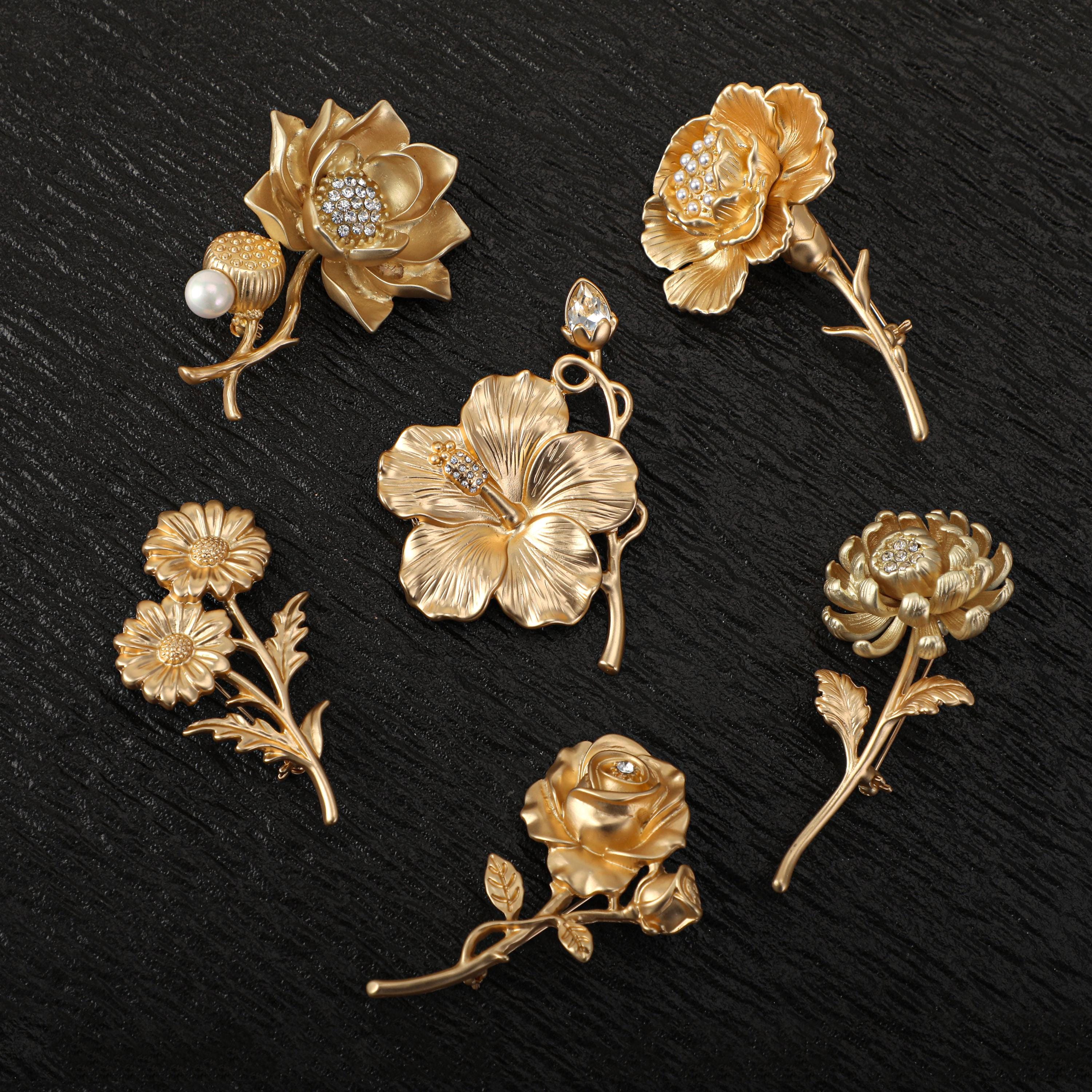 Golden Vintage Brooch, Lily of the Valley Brooch, Plant Brooch