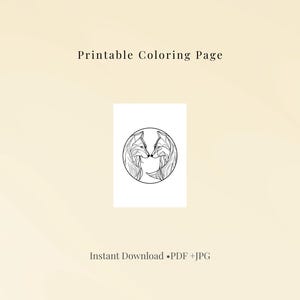 May include: Printable coloring page featuring a black and white illustration of two stylized foxes in a circle. The image includes the text "Printable Coloring Page" and "Instant Download • PDF + JPG".
