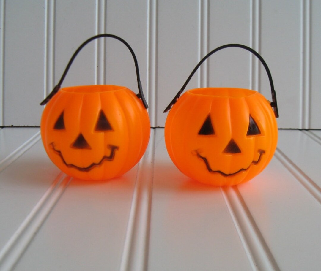 Vintage Small Plastic Pumpkins With Handles, Crinkle Smile Etsy