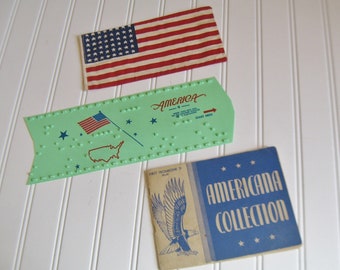 Vintage Patriotic Decor Lot, Songbook, Small 48-Star Flag, Play-A-Tune Piano Song