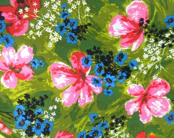 Vintage Fuchsia and Blue Floral Upholstery Fabric, Fifth Avenue Designs, Mint Condition, 50 Inches Wide, 53 Inches Long