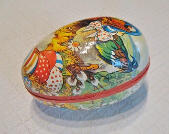 Vintage West German Paper Mache Easter Egg, Ducks with Chicks, 1950s