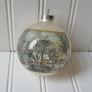 Vintage Hallmark Currier & Ives Ornament, Winter in the Country, 1970s