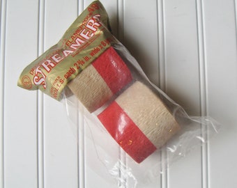 NIP Two Rolls CA Reed Red/Cream Crepe Paper Streamers, 1960s