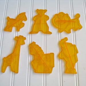 Set of 6 Vintage Yellow Plastic Circus Cookie Cutters