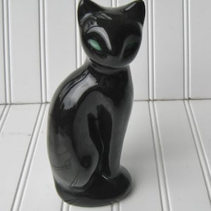 MCM Ceramic Black Cat With Green Eyes, Made in Taiwan, 1950s