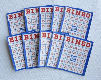 10 Vintage Red, White and Blue Bingo Cards, Patriotic Display, 1970s