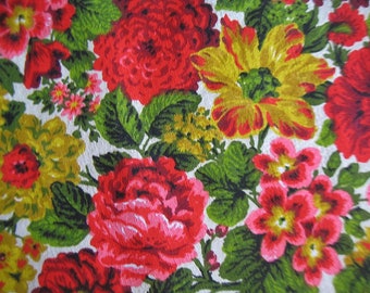 Vintage Bright Floral Print Upholstery Fabric, House N Home Fabrics & Draperies, Mint Condition, 46 Inches Wide, 56 Inches Long