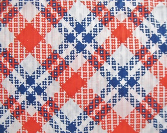 Vintage Dimity Cotton Red, White and Blue Check Print, Mint Condition, 44 Inches Wide, 3 Yards Long