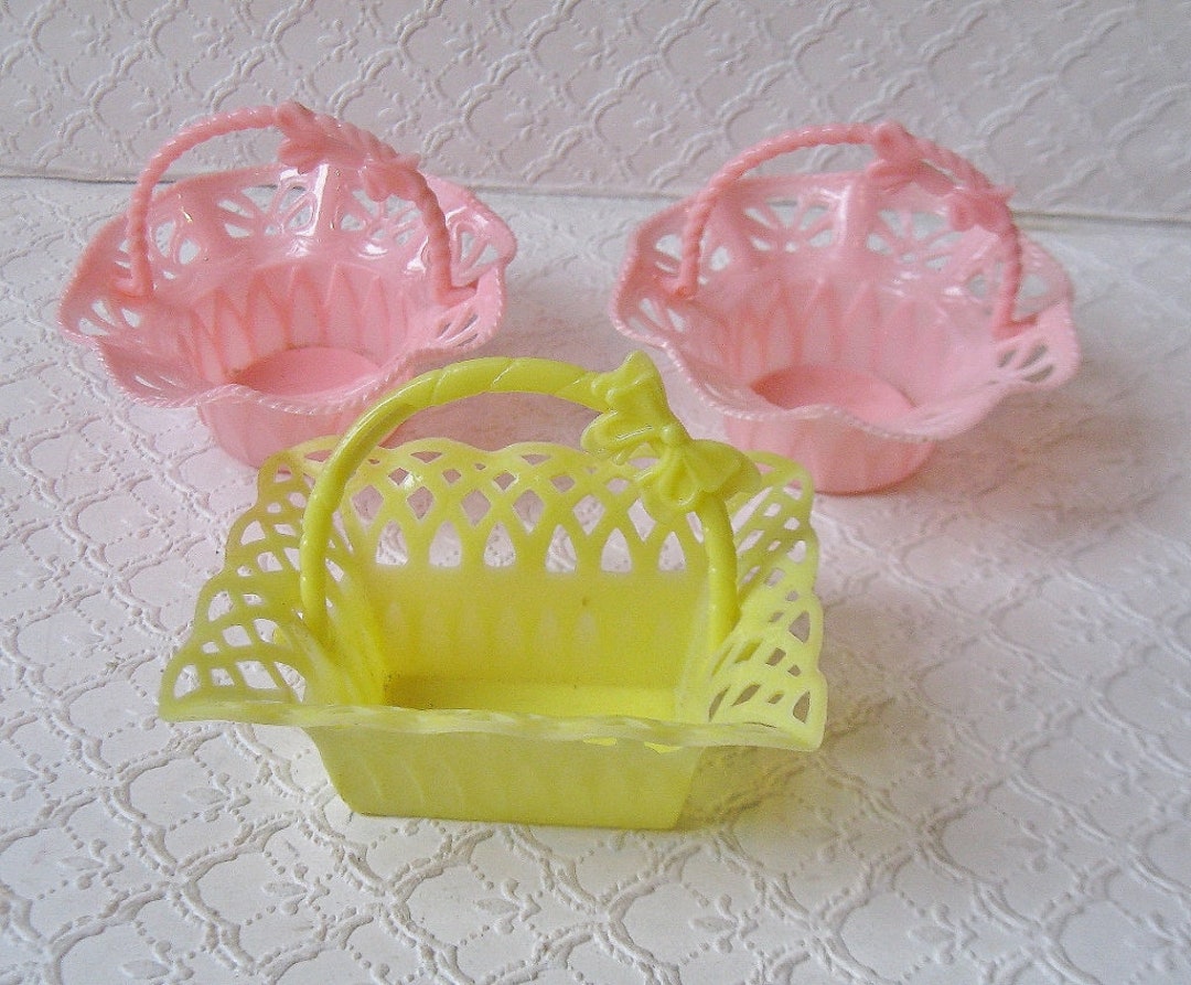 3 Vintage Plastic Nut Cups With Handles, Pink & Yellow Etsy