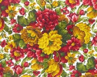 Vintage Red & Yellow Floral Upholstery Fabric, Fifth Avenue Designs, Mint Condition, 48 Inches Wide, 52 Inches Long