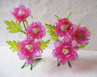 Set of 2 Vintage Lucite Rose Arrangements, Mod Flowers, 1960s