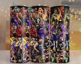 NBA Legends Tumbler Wrap PNG – 20oz Skinny Tumbler Design – Digital Download, Basketball Player Collage, Sports Fan Gift, Sublimation File