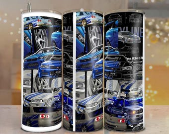 Nissan Skyline R34 GT-R Tumbler – Custom Car Lover&#39;s Gift | 20oz skinny tumbler JPG | Sublimation design Ready to Print.