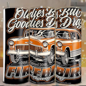 Envoltório para copo vintage de corrida de arrancada | Fino de 20 oz | Design de sublimação Firebird Raceway | JPG digital.