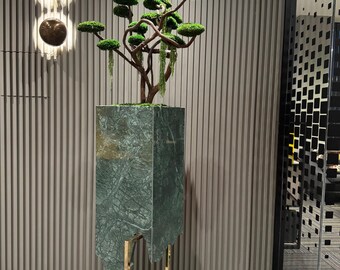 Luxury Verde Guatemala Marble Planter – Handmade Modern Stone Pot for Elegant Interior Decoration, Marble Flower pot