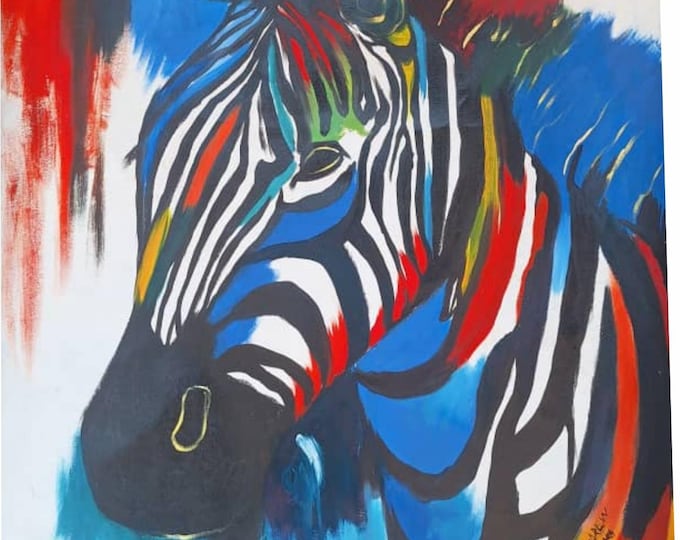 Ready to frame 65cm x 90cm African Hand made Oil painting on Canvas material of the African Zebra Wall decor African art