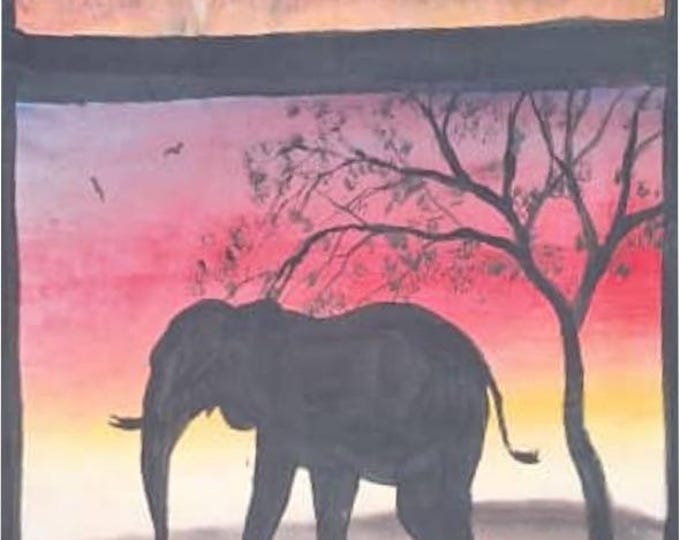 Handmade African Animals Water Painting on Organic Cotton Canvas