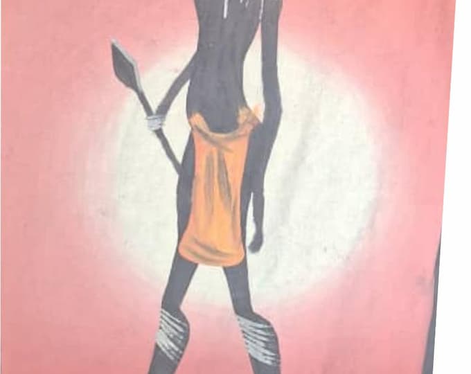 African Hunter Painting, Handmade Organic Cotton Canvas Art (45cm x 75cm)