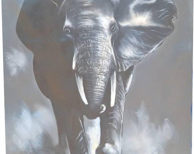 Ready to frame 70cm x 100cm African Hand made Oil painting on Canvas material of an African Elephant charging African art Home decor