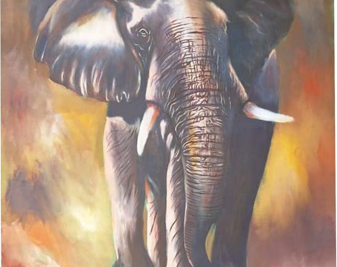 Ready to frame 70cm x 100cm African Hand made Oil painting on Canvas material of an African Elephant charging. African art Home decor