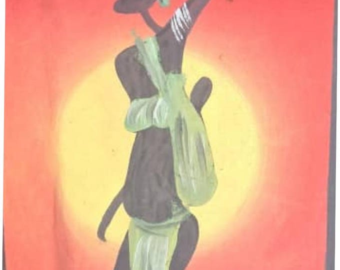 Ready to frame  45cm X 75cm Authentic African Hand made Water wall painting on Organic cotton canvas of African women carrying a child