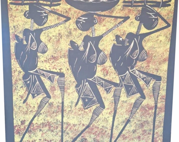 African Women Oil Painting on Canvas, Handmade Wall Art (62cm x 65cm)