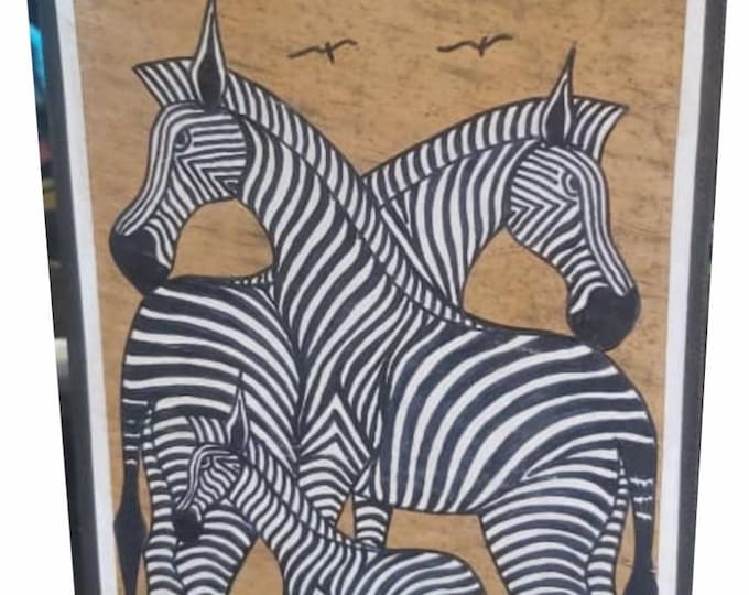 Ready to frame 20cm x 40cm African Hand made Oil painting on Canvas material of African Zebras in the Savannah. African art Wall decor