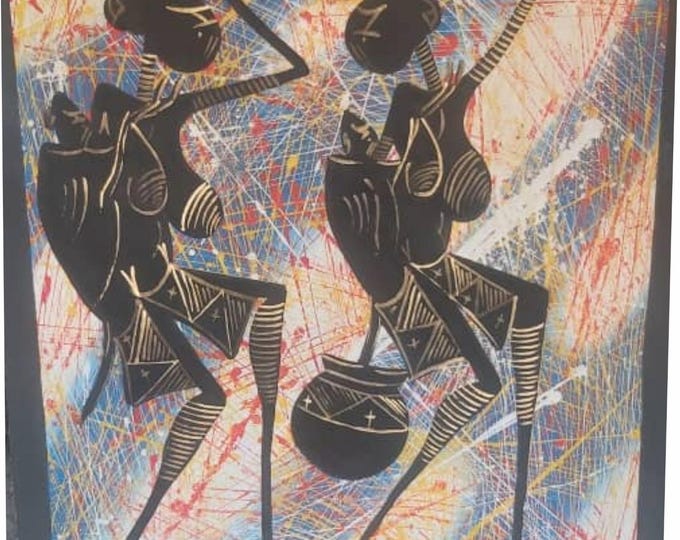 Ready to frame 58cm x 73cm African Hand made Oil painting on Canvas material of African Mother and daughter walking home from the fields