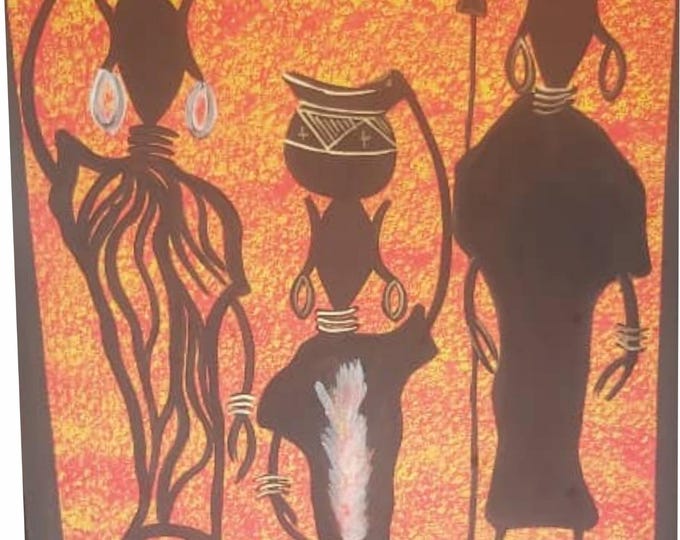 Ready to frame 58cm x 70cm African Hand made Oil painting on Canvas material of African Village Family. African art Home decor