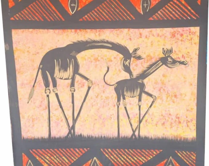 Ready to frame 64cm x 68cm African Hand made Oil painting on Canvas material of Giraffes in the Savannah plains. African art home decor