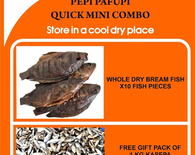Mini Quick African Dry Fish Combo,  10 Whole Bream Fish with a Free Gift Pack of 1kg Kasepa