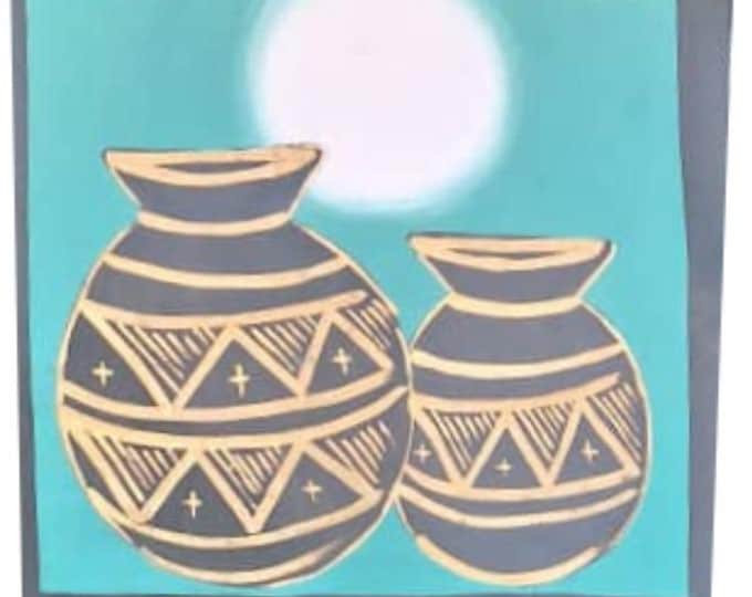 Handmade African Oil Painting on Canvas: Village Cooking Scene, 35x87cm