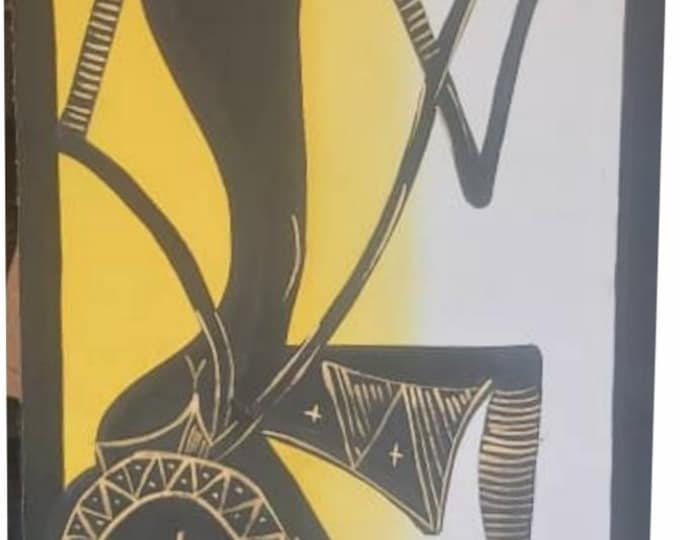 Ready to frame 34cm x 89cm African Hand made Oil painting on Canvas material of African man playing Traditional Guitar African art