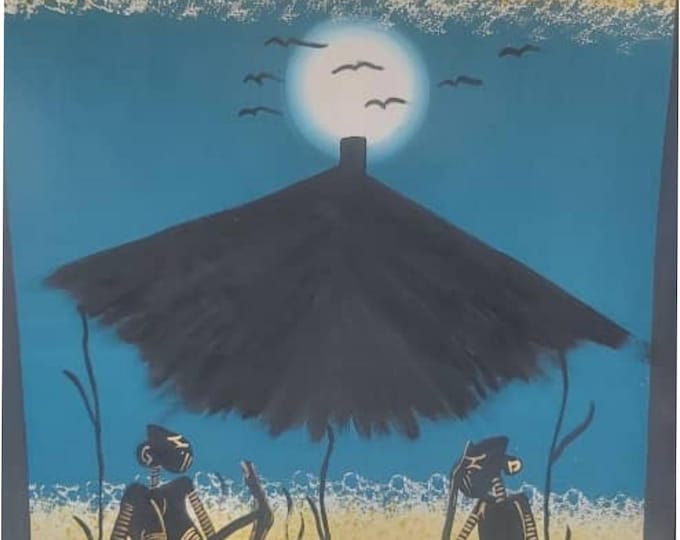 Ready to frame 65cm x 100cm African Hand made Oil painting on Canvas material of an African evening village Sunset Scene African art