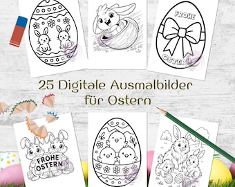 25 Easter coloring pages for children – Digital download for printing – Coloring pages PDF