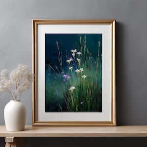 Wildflower Wall Art – Emerald Green Botanical Print – Digital Download – Field Flowers Nature Poster – Printable Home Decor