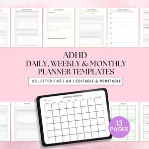 ADHS Planer bearbeitbares Set, Tagesplaner, Wochenplaner, Monatsplaner, ADHS Werkzeuge, Zeitblockplaner, ADHS Aufgabenliste, Adhd Tracker