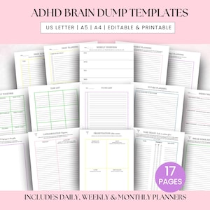 Bearbeitbarer ADHS Brain Dump Printable, Adhd Digitaler Planer, ADHS Organisation, ADHS Tagesplaner, Wochenplaner, Zeitblockierung, Aufgabenliste