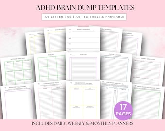 Bearbeitbarer ADHS Brain Dump Printable, Adhd Digitaler Planer, ADHS Organisation, ADHS Tagesplaner, Wochenplaner, Zeitblockierung, Aufgabenliste