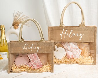 Custom Burlap Bags,Beach Tote Bag,Bridesmaid Gift Bag With Name,Bachelorette Party,Gift for Bridesmaid,Maid of Honor Gift,Monogram Tote Bag