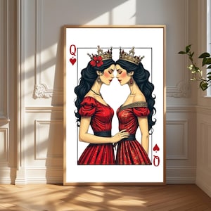 Queen of Cards Print, Queen of Hearts Art Poster, Playing Card Wall Art, Gift for Her, Trendy Retro Aesthetic Decor, Girly Digital Download