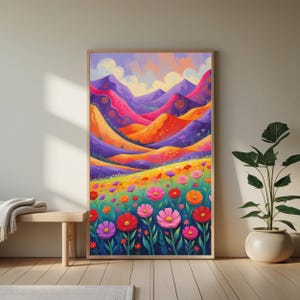 Abstract Flowers Artwork, Nature Minimalist Home Decor, Instant Digital Mountain Art Print, Modern Peaks Wall Art for Digital Download