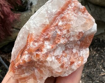 Red White Calcite Raw Crystal: Solar Plexus Chakra Stone